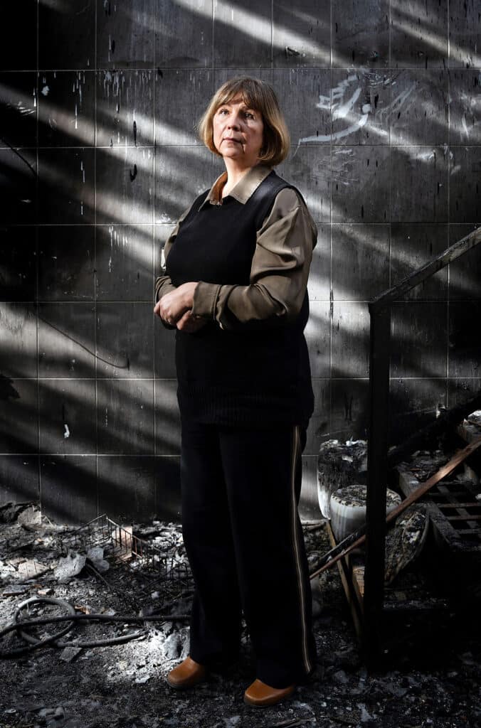 Kidnapped in August 2014 by pro-Russian separatist fighters of the Vostok Battalion, Iryna Dogvan was beaten, tortured, and abused for nearly a week by a dozen men. A professional beautician, Iryna became a volunteer at the beginning of the war, delivering food and clothing to the Ukrainian army. Her humanitarian gesture was a crime, which led to five days in captivity, where pro-Russian soldiers planned to have her raped and used as fodder for fighters returning from the battle of Ilovaisk. Pressure following the publication of a photo in The New York Times showing Iryna as a crowd beat her led to her release. Today, Iryna presides over the association SEMA (Ukrainian Network of Women Victims of Sexual Violence in the Ongoing War). She continues to fight for the thousands of women in Ukraine who suffer the same Hell every day. © Gaelle Girbes