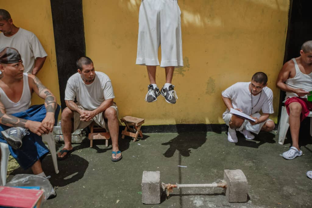 MS-13 gang members at the former prison of Chalatenango, El Savador, on September 17, 2018. Over the past three decades, gangs have made El Savador one of the most murderous countries in the world. © Fred Ramos