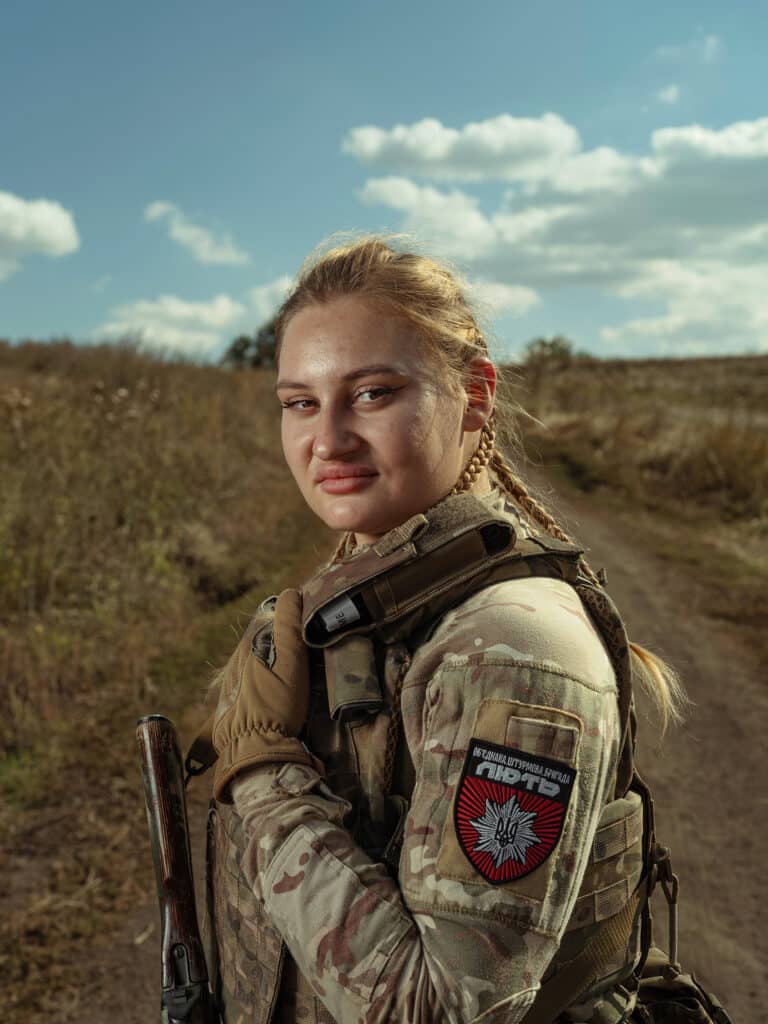 Olena, call sign Pantera, police lieutenant of the Lyut battalion in Donetsk region on September 13. © Sasha Maslov for the Washington Post