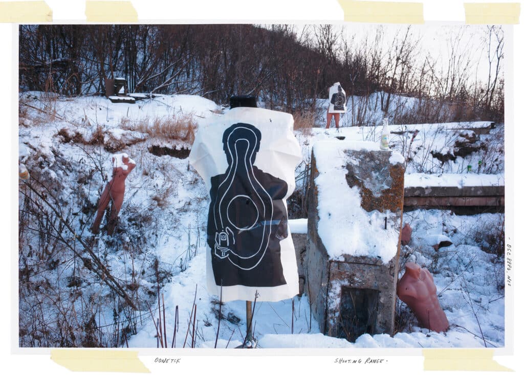 Targets at a separatist shooting range including mannequins from destroyed market. Petrovskyi neighborhood, Donetsk, Eastern Ukraine. December, 2014 © Larry Towell / Magnum Photos