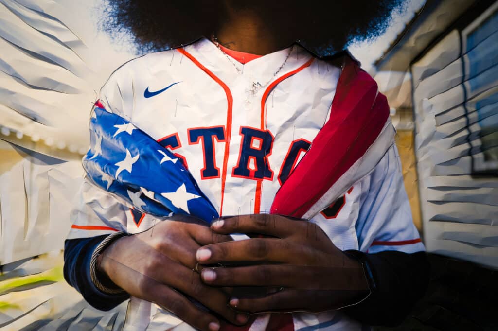 USA. Houston, Texas. 3rd Ward. January 21 2024. Portrait of Rizz Taylor. Intervened photography. © Yael Martínez / Magnum Photos