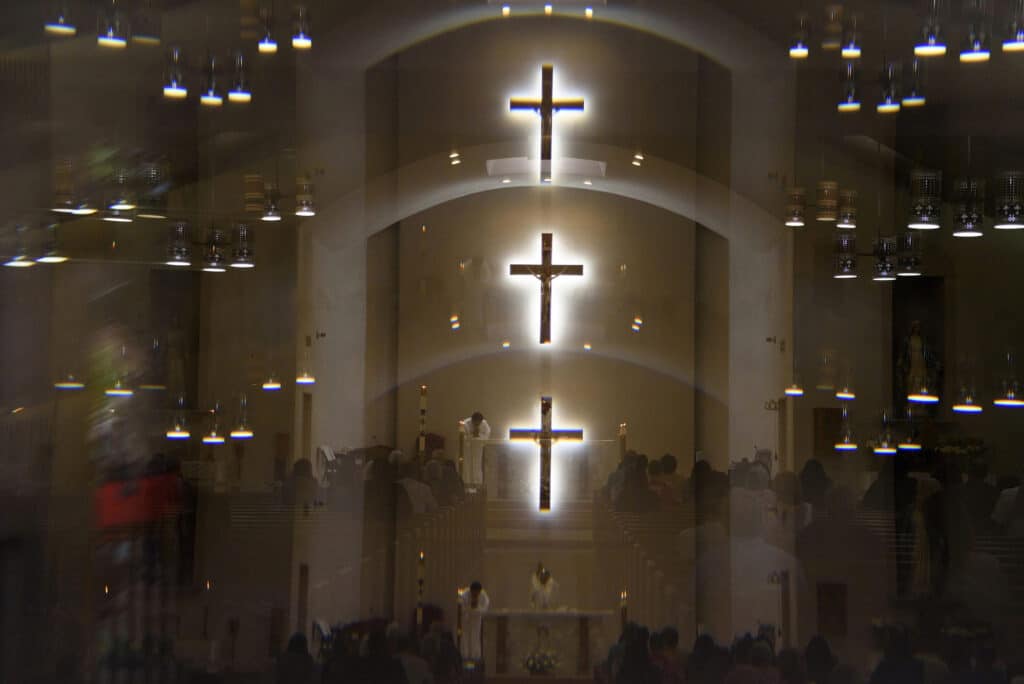 May 25th, 2022. Uvalde, Texas. People gather for mass at Sacred Heart Catholic Church after a gunman killed 19 children and two adults at Robb Elementary School. © Callaghan O’Hare for The New York Times