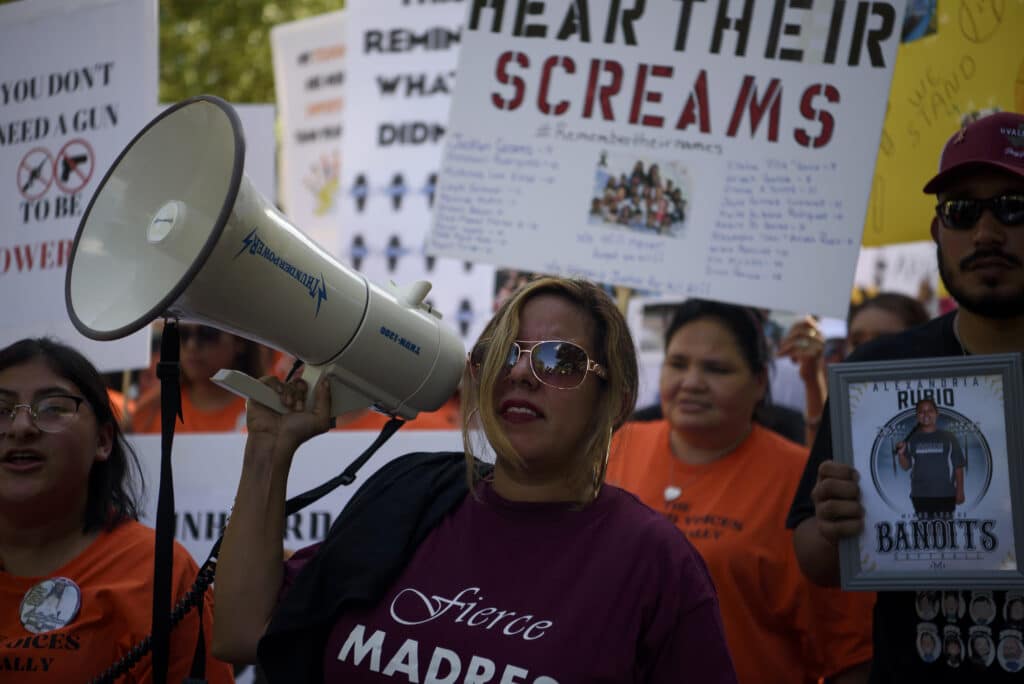 July 10th, 2022. Uvalde, Texas. Community members and activists gather for The Unheard Voices March and Rally as Uvalde residents wait for answers about the delayed police response to the attack. © Callaghan O’Hare for The New York Times